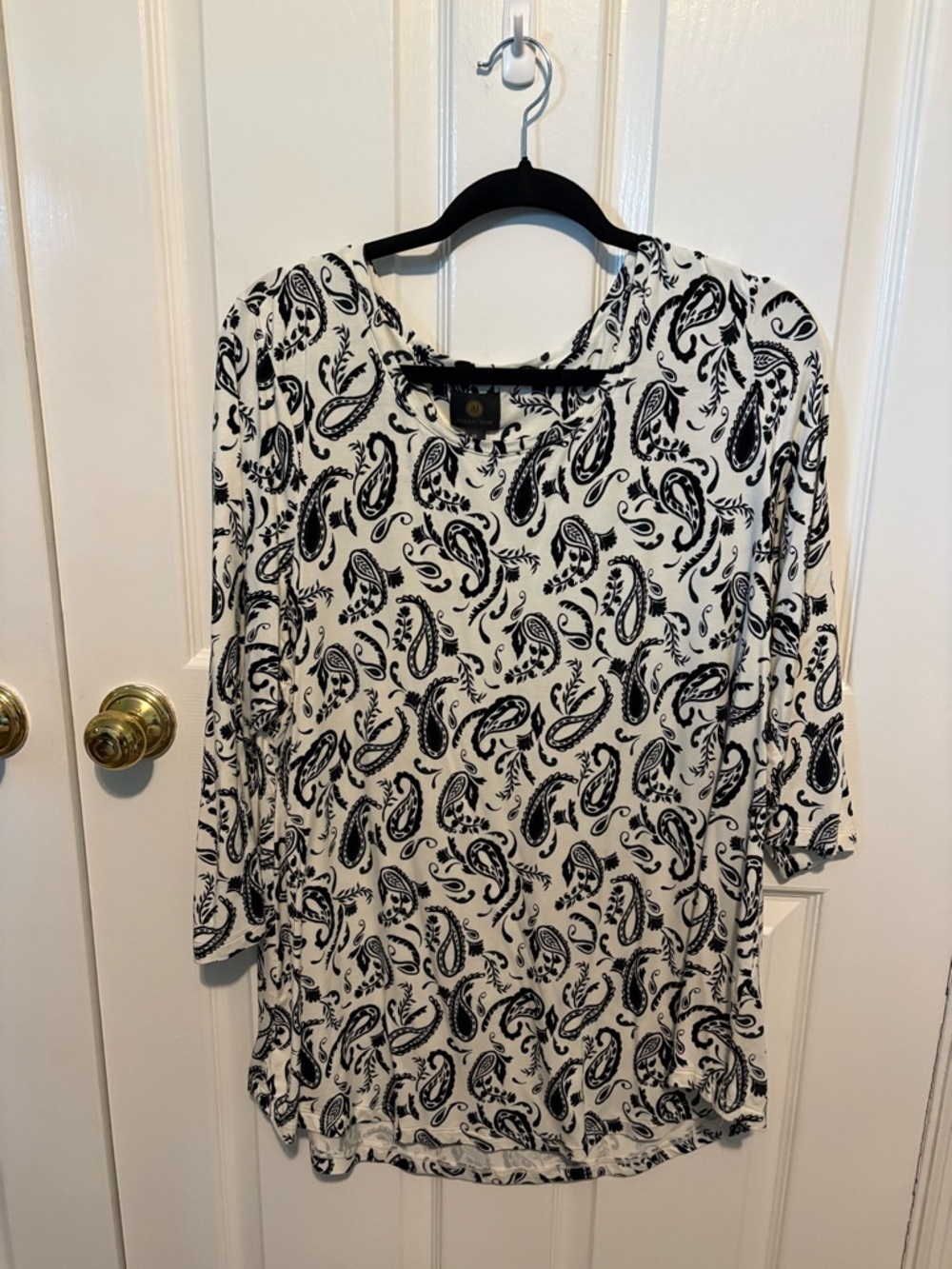 JM Collection Black & White Paisley Scoop-Neck Tunic Top